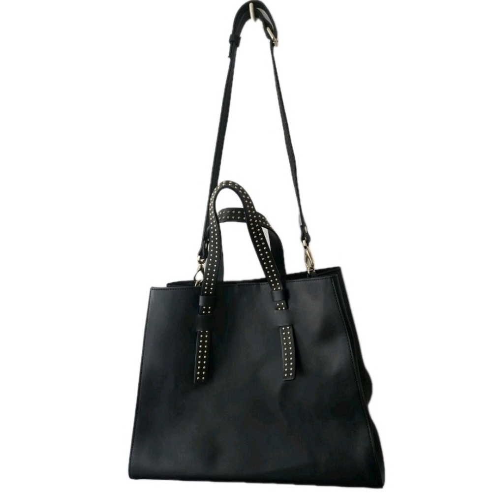 A.Bellucci Italy Genuine Leather Black Gold Studd Shoulder Chic Power Style NWOT